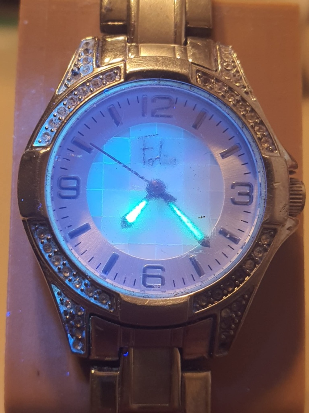 🦋10/$20🦋 Folio Silver/MOP Rhinestone Stainless Steel Women's Watch